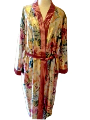 Damen-Negligé Gr. 44/46 Seidensatin Polyester bedruckt Morgenmantel - Bild 1 von 3