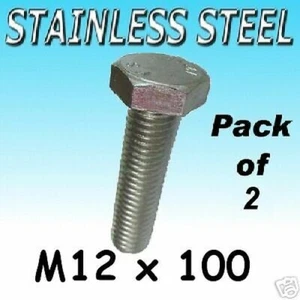 Tornillos hexagonales de acero inoxidable M12 X 100 barco marino etc. 2pk - Imagen 1 de 1