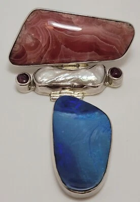Som’s Vintage Sterling Silver Rhodochrosite Peal Ruby Labradorite Pendant Foto 1 de 4