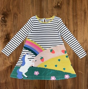 Mini Boden Girls 5-6 Striped Big Horse Rainbow Appliqué Dress $69 - Picture 1 of 9