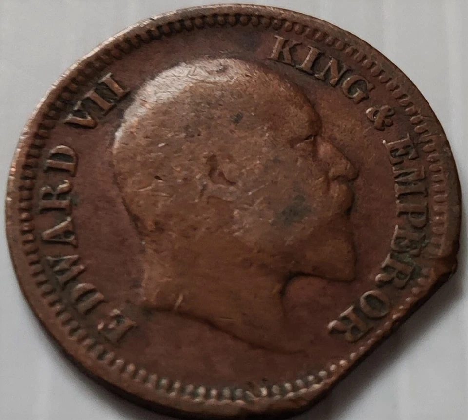 British India, Half Pice, Error Coin, 1905, Calcutta, with 'STRAIGHT CLIP' (D37) - Image 1 of 2