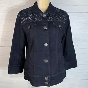 Chico's Platinum Damen Gr. 2 Perlen Dunkelblau Denim Jeansjacke - Bild 1 von 10