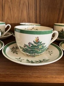 New, Unused Spode Christmas Tree S-3324 Cup & Saucer Sets, Green, 9 Sets, ExVC - Picture 1 of 7