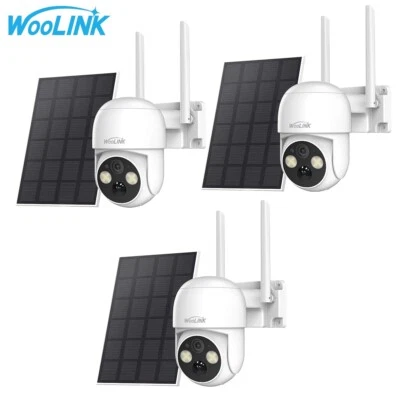 WOOLINK 3PK 4MP Solar Powered Camera Outdoor Wireless Security Camera System PTZ 360°