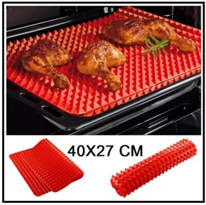 RED PYRAMID BAKING TRAY SHEET NON STICK HEAT RESISTANT FAT REDUCING SILICON OVEN - Picture 1 of 3