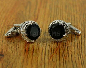 Natural Black Onyx Gemstone With 925 Sterling Silver Men's Stylish Cufflink CF24 - Picture 1 of 6