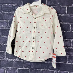 Cat & Jack 4T Button-Up White with Red Hearts Shirt Top Cuffs - Picture 1 of 7