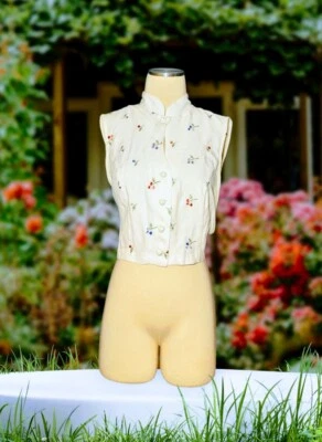 FRANCINE BROWNER Embroidered Red Pink Blue Purple FLORAL Vest Top Women's LARGE  - Image 1 of 4