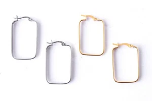 Set of 2 Stainless Steel Silver, and Gold Tone Rectangular Hoop Earrings - Picture 1 of 6