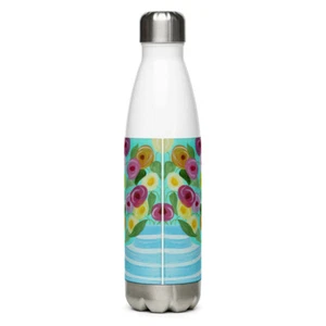 Teal Flower Stainless Steel Water Bottle - Picture 1 of 4