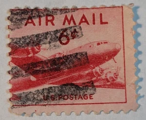 USA Postage ~ AIR MAIL ~ Red 5₵ Cent Stamp ~ Cancelled/Posted ~ Q10 - Bild 1 von 6