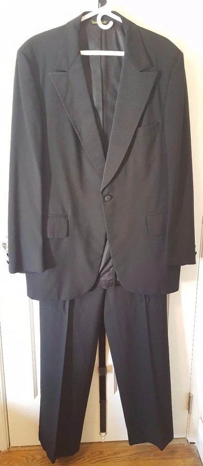 Lord West Men's Black Tux Ribbed Satin Lapel Side Stripe Prom Sz 44 XL  - Image 1 of 4