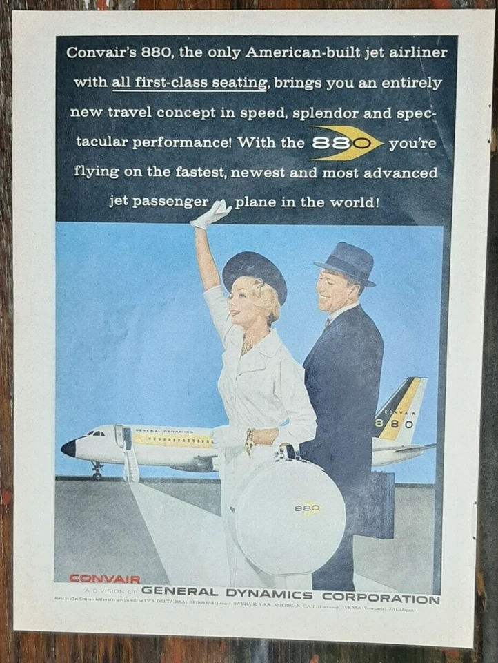 1960 General Dynamics Vintage Print Ad Convair 880 Jet Passenger Classy Travel - Image 1 of 1