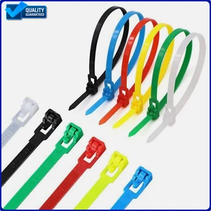 Cable Zip Ties Releasable Reusable Wrap Wire Removable Nylon Plastic Heavy Duty - Picture 1 of 14