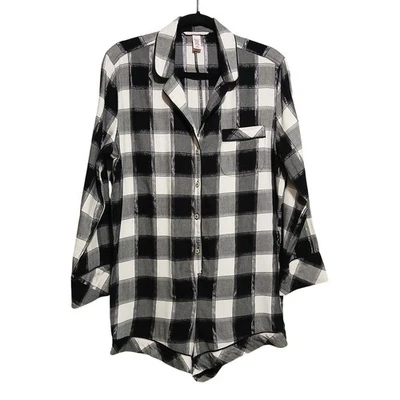 Pijama a Cuadros Victoria's Secret Negro Blanco Plata Manga Larga M Foto 1 de 4