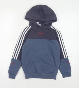Adidas Boys Blue Pullover Hoodie XS Colourblock - Picture 1 of 12
