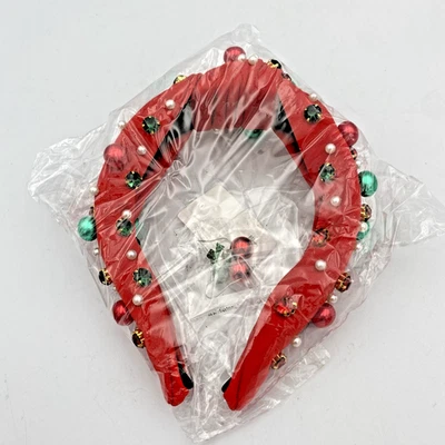 Pearl Knotted Headband with Ear Rings Women Rhinestone Embellished Hairband - Image 1 of 2