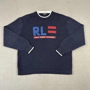 Ralph Lauren Polo Jeans Company Sweater Mens Large Blue American Flag Knit Heavy - Picture 1 of 11