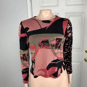 Vintage y2K Top M Shirt Strick Louise FD Langarm Baumwolle gefärbt Print Baby Z3-26 - Bild 1 von 7
