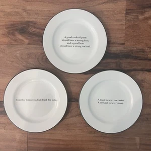 Pottery Barn Set of 3 Cheese Wine Cheese Cocktail Quotes Plates - Picture 1 of 6