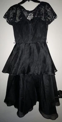 Nuevo Vestido De Colección Jill Richards Negro Chifón Encaje Transparente Cóctel Midi En Niveles Talla 8 Foto 1 de 4