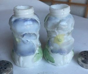 EAPG Victorian Glass Salt Pepper Shakers Westmoreland Milk Glass Hand Painted - Picture 1 of 8