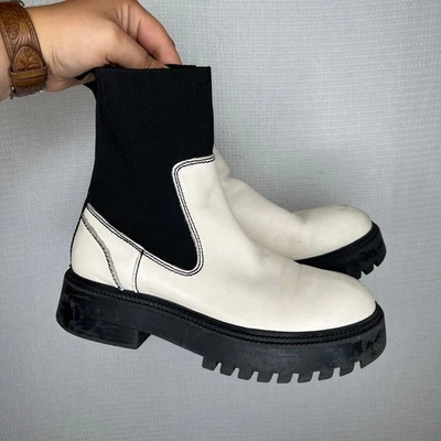 Bershka Premium Ankle Boots White Black Platform Lug Sole Size 37 EU - Image 1 of 4