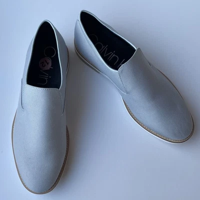 Calvin Klein 男式浅灰色面料一脚蹬正装鞋 12 码只穿一次 — 第 1/4 张图片