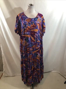 Terra & Sky Purple Short Sleeve Dress, Bright Color Design - Womens 3X, Bust 28” - Picture 1 of 4