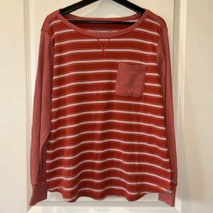 Eddie Bauer Legend Wash gestreiftes Langarmshirt mit Tasche orange weiß 2XL - Bild 1 von 9