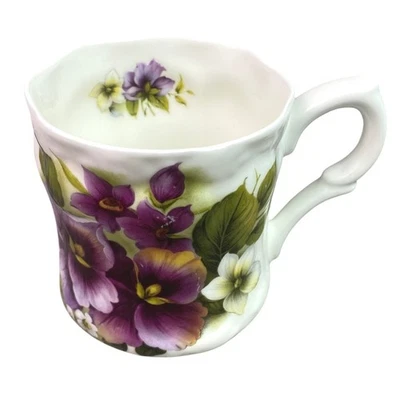 Fine Bone China Mug Floral Pansy Purple Allyn Nelson Collection England - Image 1 of 4