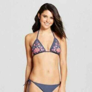 Women's Crochet Embroidered Triangle Bikini Top - Xhilaration Admiral Blue S - Picture 1 of 2