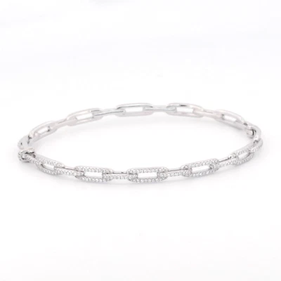 Brazalete David Yurman Stax Eslabón de Cadena 4mm Pavé Diamantes Oro Blanco 18K Mediano Foto 1 de 4