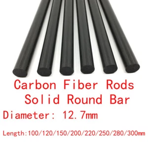 12.7mm Dia Carbon Fiber Rods Solid Round Bar 100/120/150/200/220/250/280/300mm L - Picture 1 of 2