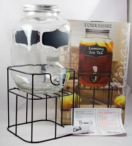 Yorkshire 1-Gallon Chalkboard Glass Beverage Dispenser Metal Stand Chalk NEW - Picture 1 of 17