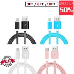 Braided USB C Type-C Fast Charging Data SYNC Charger Cable Cord 3/6/10FT LONG - Picture 1 of 12