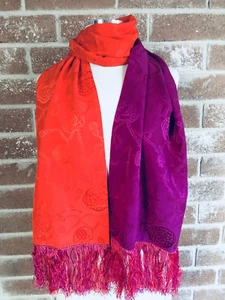 NWT SHANGAI TAN Lucky Charms 100% Silk reversible scarf 160X33 cm - Picture 1 of 9
