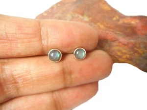 Round Labradorite Sterling Silver 925 Gemstone Stud Earrings - 4 mm - Picture 1 of 4