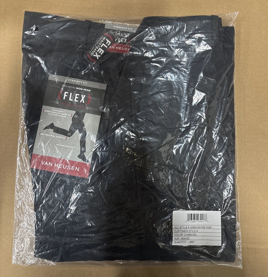 Van Heusen Men's Flex Straight Fit Flat Front Pant Charcoal Size 34w X 32l
