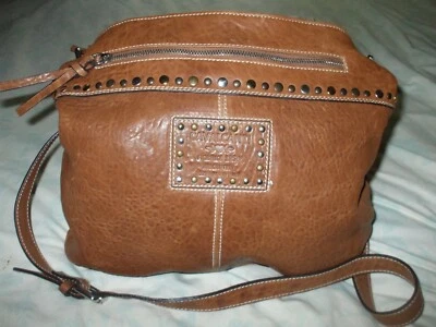 Cavalcanti Marrón Cuero Tachonado Grande Multi Bolsillo Bolso Bandolera Monedero Foto 1 de 4