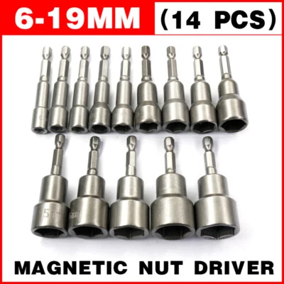 14 Size Socket Magnetic Nut Driver Set Drill Bit Adapter 1/4'' Hex Shank 6-19MM - image 1 of 4