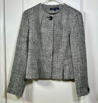 Traje Chaqueta Anne Klein Tweed Mujer 10 Negro Blanco Plisado Cintura Botones Ocultos Foto 1 de 4