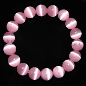 Natural 8mm Pink Cat's Eye Opal Round Gems Beads Jewelry Elastic Bracelet 7.5'' - Picture 1 of 7