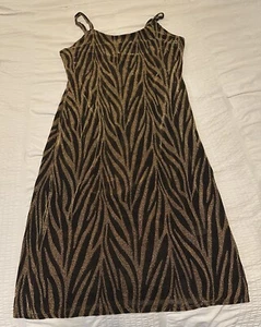 Derek Heart Gold Black Zebra Metallic MIDI Dress Womens Plus Size 2X NWT Juniors - Picture 1 of 11
