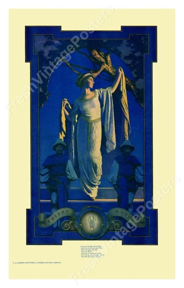 1919 Maxfield Parrish Edison Mazda vintage print ad NEW poster 18x24 - Image 1 of 1