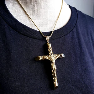 HUGE 10K Yellow Gold Crucifix Cross 3.75" Pendant Jesus Religious Hip-Hop Rapper - Picture 1 of 11