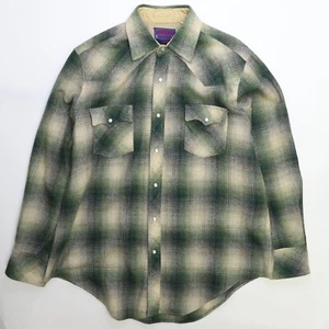 Camicia vintage Ponderosa lana perla a scatto taglia grande verde a quadri - Foto 1 di 4