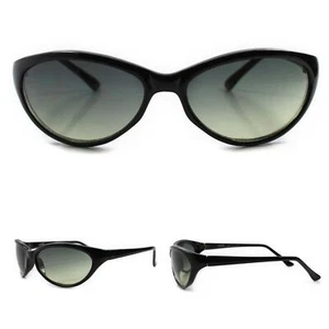 Old Stock Classic Womens Genuine Vintage 90s Green Lens Black Oval Sunglasses - Picture 1 of 4