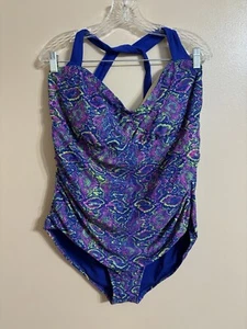YM 20W Women’s Bathing Suit One Piece Purple Blue Green Padded Halter Top Swim - Picture 1 of 9