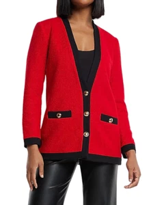 CHAQUETA BLAZER NUEVA EXPRESS ROJA NEGRA TWEED CON PUNTA NOVEDAD BOTÓN TALLA MEDIANA - Imagen 1 de 12